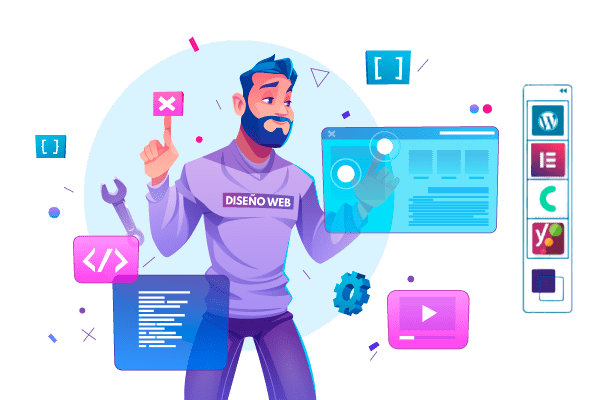 Ilustración de un diseñador web de TECnovedades creando una página web