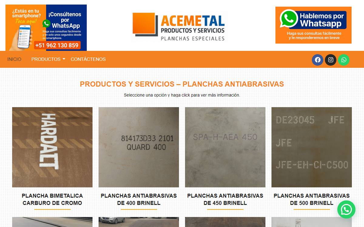 Diseño de página web profesional en Lima para acemetal peru