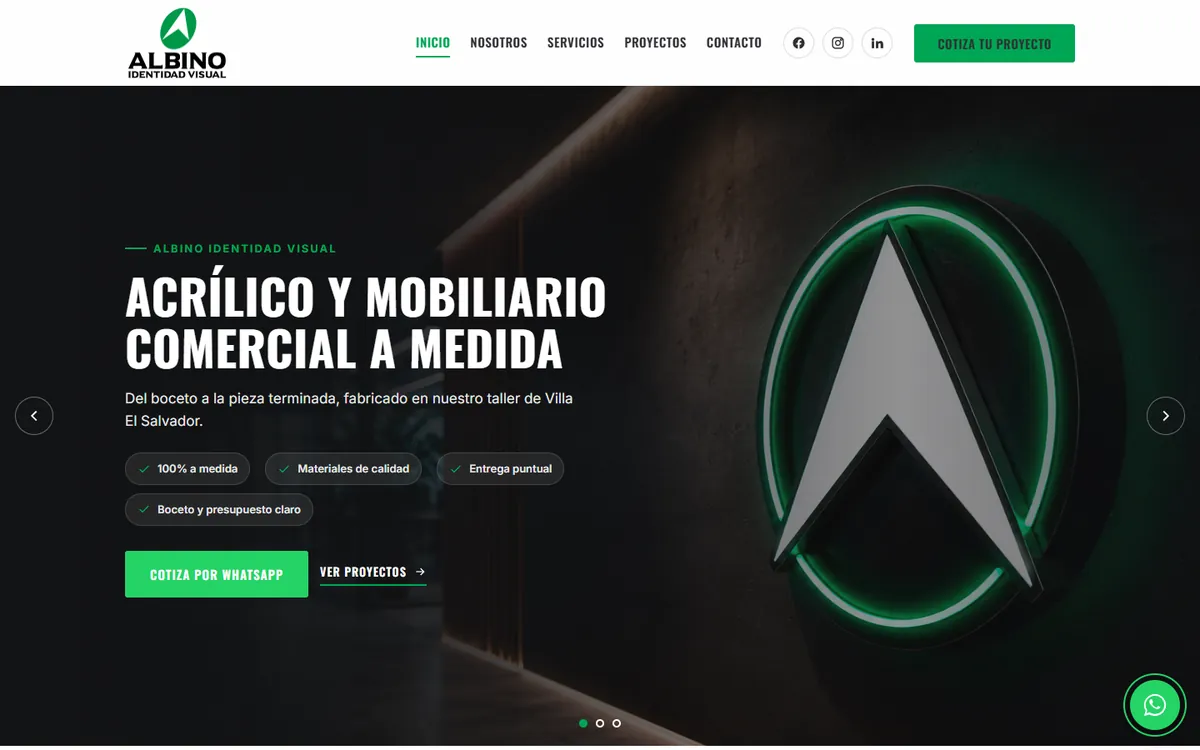 Diseño de página web profesional en Lima para albino identidad visual