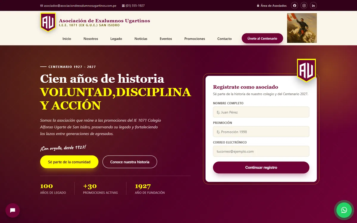 Diseño de página web profesional en Lima para asociación de exalumnos ugartinos
