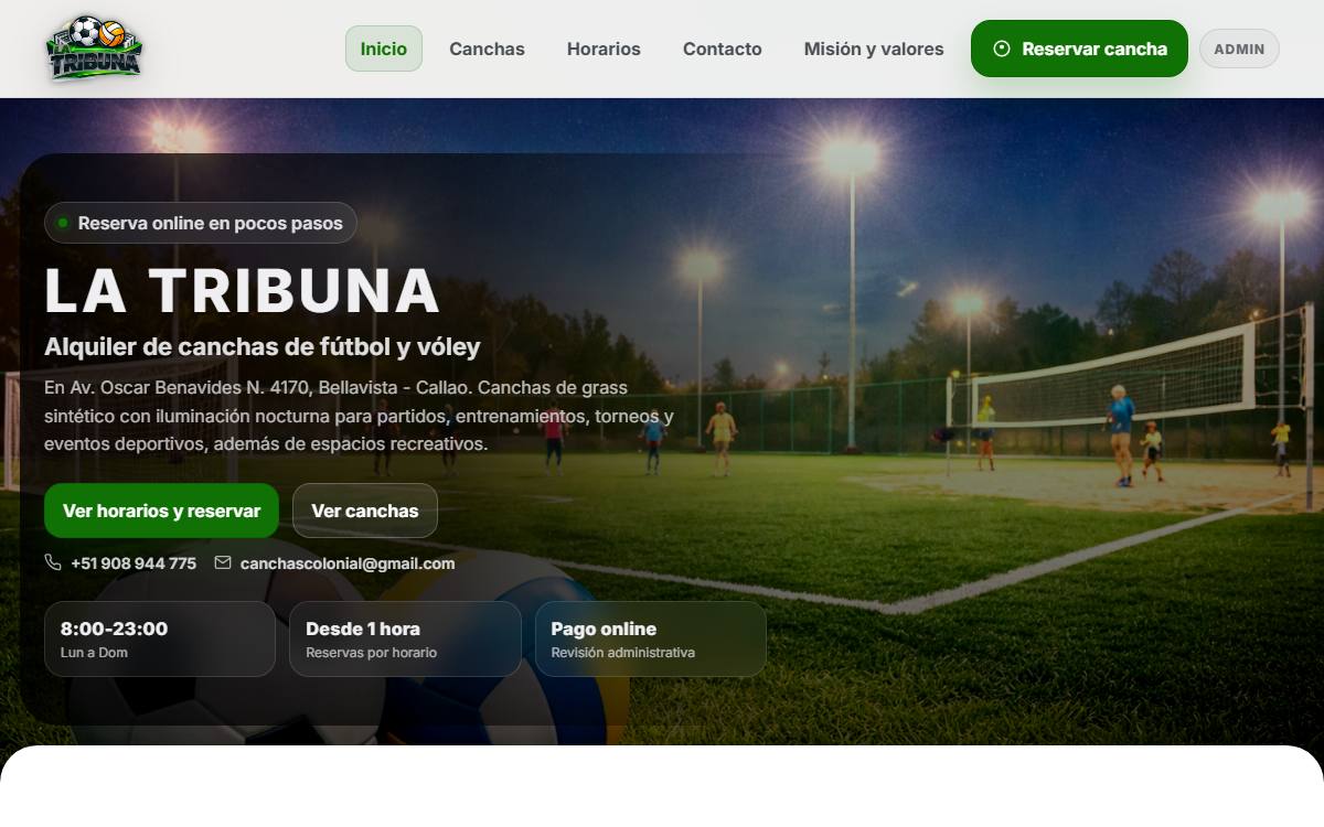 Diseño de página web profesional en Lima para canchas la tribuna