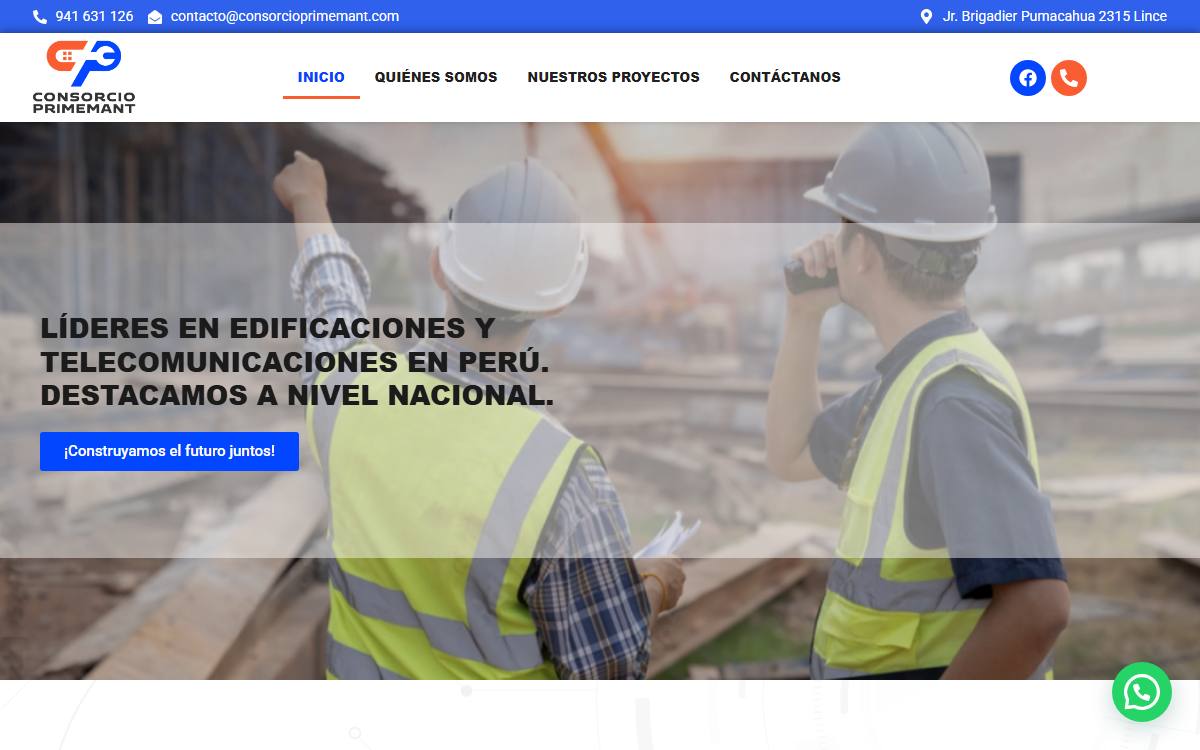 Diseño de página web profesional en Lima para consorcio prime