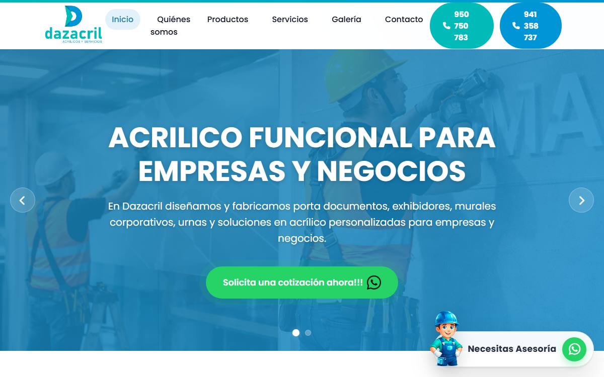 Diseño de página web profesional en Lima para dazacril - acrílicos