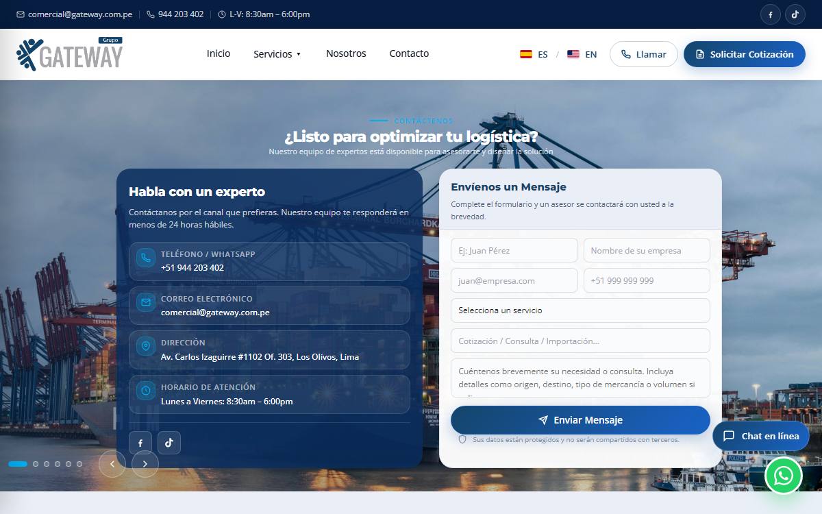 Diseño de página web profesional en Lima para grupo gateway
