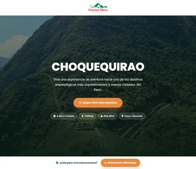 Ejemplo de landing page de alta conversión: Peruvian Hikers