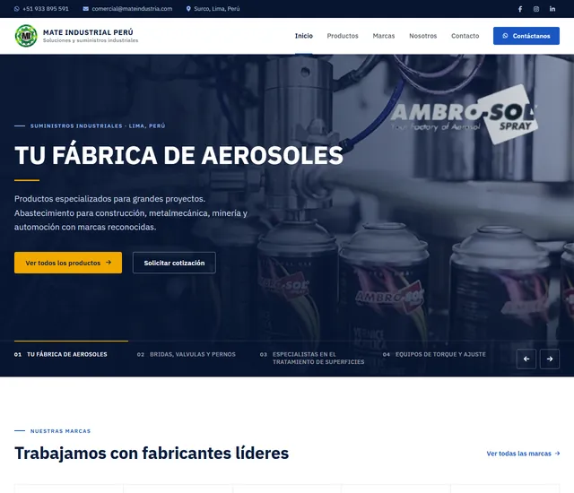 Página web de Mate Industrial Perú diseñada por TECnovedades