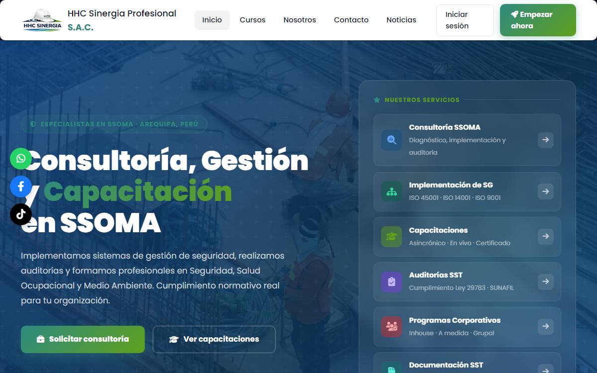 Diseño de página web profesional en Lima para hhc sinergia