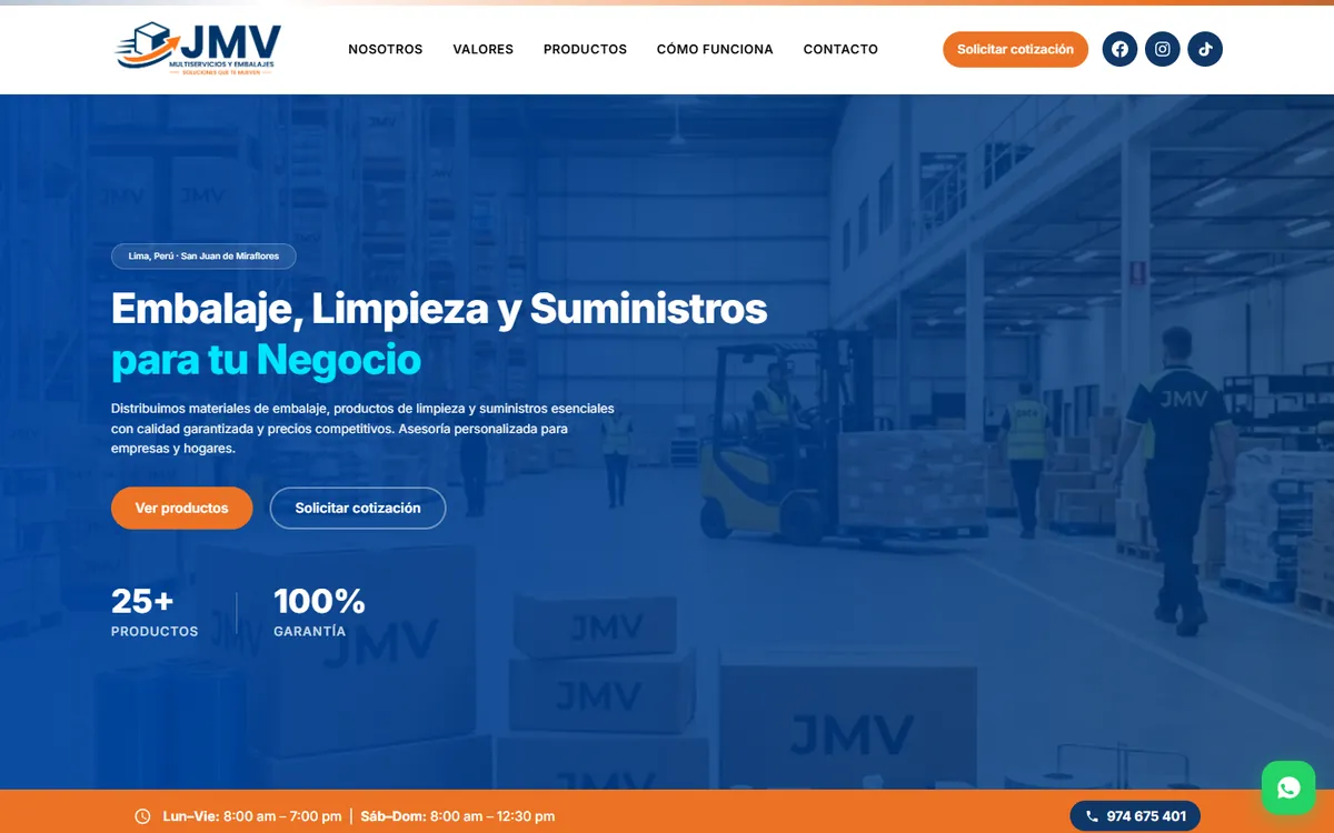 Diseño de página web profesional en Lima para jmv multiservicios y embalajes