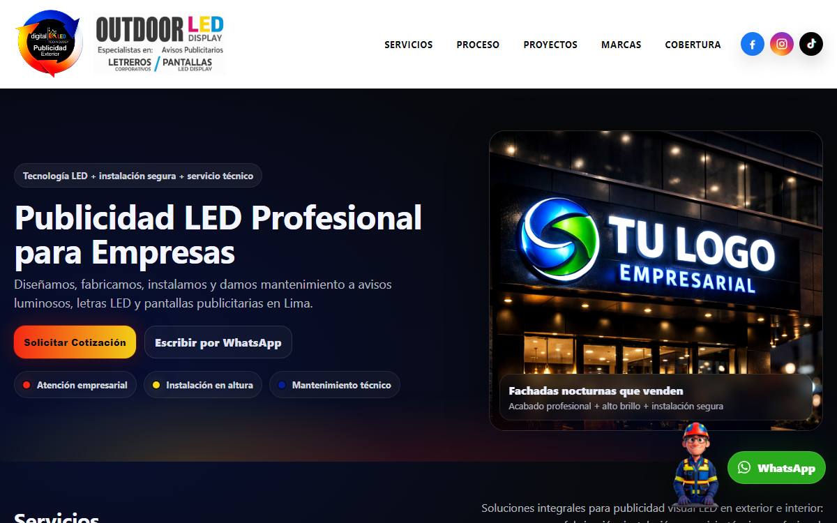 Diseño de página web profesional en Lima para letreros y pantallas led