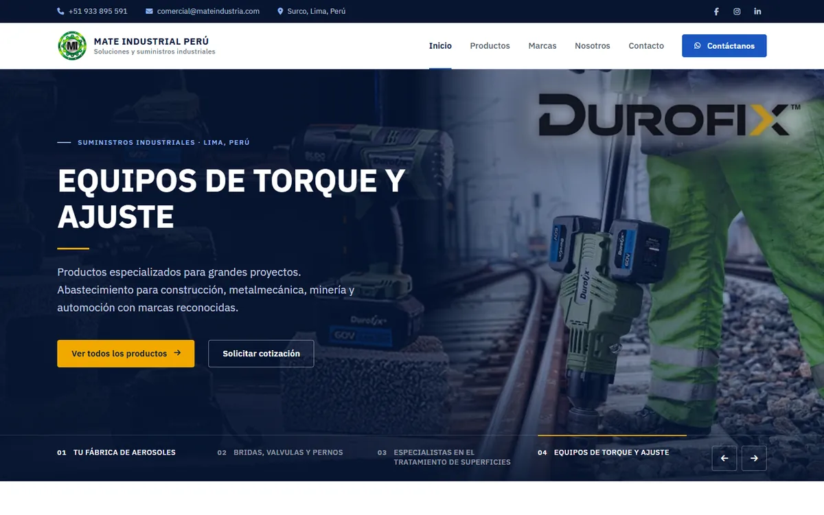 Tienda virtual desarrollada por TECnovedades para Mate Industrial Perú