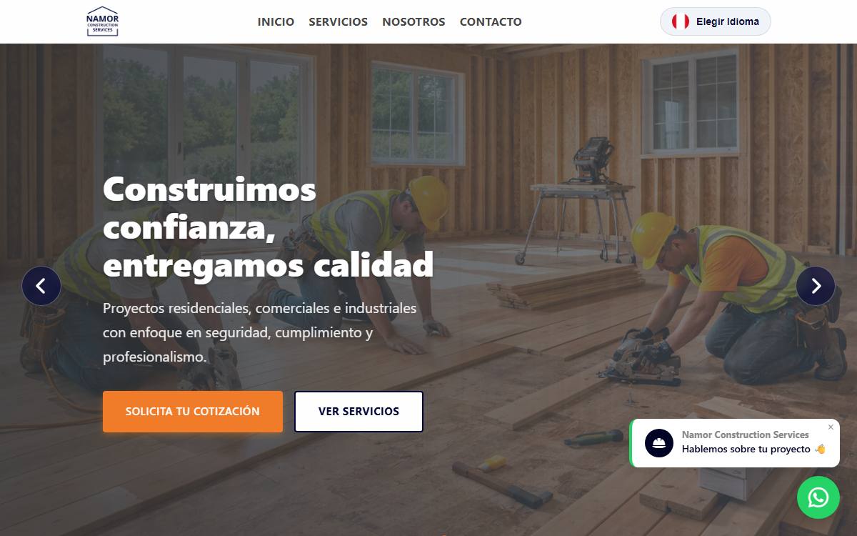 Diseño de página web profesional en Lima para namor construction