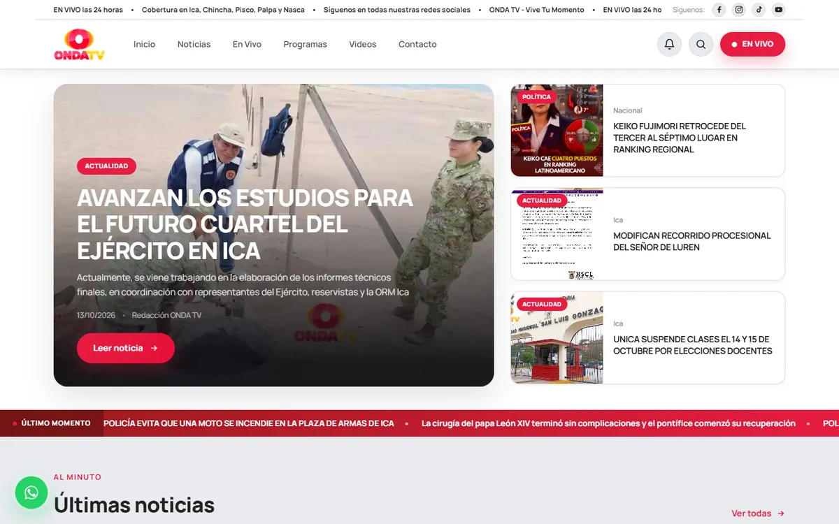 Diseño de página web profesional en Lima para onda tv perú